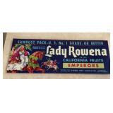 (100 COUNT) VINTAGE "CRATE" LABEL-"LADT ROWENA"