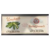 (5 COUNT) VINTAGE CAN LABEL-"UNITED" LIMA BEANS