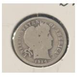 1914 BARBER DIME (90% SILVER) (GOOD)