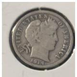 1914-D BARBER DIME (90% SILVER) (VG)