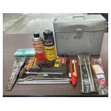GUN CLEANER RELATED ITEMS & MORE W/METAL FILE BOX
