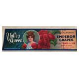 (50 COUNT) VINTAGE "CRATE" LABEL-"VALLEY QUEEN"