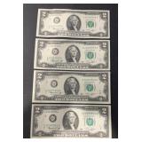 (BAG OF 4) SERIES 1976 $2.00 BILLS "IN SEQUENCE"