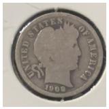 1908-D BARBER DIME (90% SILVER) (GOOD)