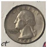 1956 WASHINGTON QUARTER (90% SILVER) (VF)