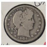 1904 BARBER QUARTER (90% SILVER) (GOOD+)
