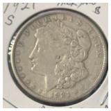 1921-S MORGAN DOLLAR(VF)(90% SILVER~ASW 3/4 OUNCE)