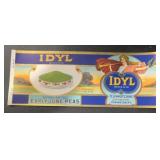 (6 COUNT) VINTAGE CAN LABEL-"IDYL" JUNE PEAS