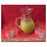 GLASS PITCHER W/(4)DRINK TUMBLERS