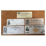 (5)VINTAGE BANK CHECKS-ASSORTED