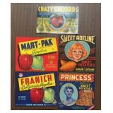 (5)VINTAGE CRATE LABELS-ASSORTED/"1930-1960"