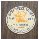 VINTAGE DAIRY BOTTLE CAP-"BAINBRIDGE, INDIANA"
