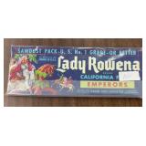(100 COUNT) VINTAGE CRATE LABEL-"LADY ROWENA"
