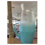 "MID~CENTURY" GLASS PITCHER-"BLUE/CLEAR"