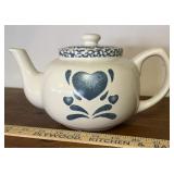 STONEWARE TEA POT-"BLUE HEART DESIGN"