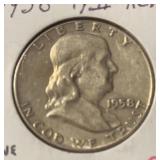 1958 "TYPE-2" REVERSE FRANKLIN HALF DOLLAR (90%)F