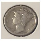 1924-S MERCURY DIME (90% SILVER) (G+)