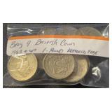 (BAG OF 9) BRITISH (1-POUND) COINS *1983 & UP* VF