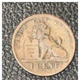 1862 BELGIUM (1-CENTIMS) COIN (VG)
