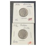 (2)1936-P BUFFALO NICKELS  (G & VG)