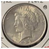 1922 PEACE SILVER DOLLAR (90% SILVER) (XF)