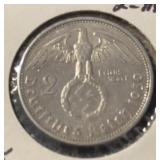1939-A GERMANY (2-MARK) "SILVER" COIN "SWATIKA"