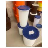 Blue and white Tupperware