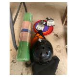 Yoga mat/gloves, helmet/ back belts