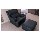 Leather upholstered chair and ottoman
