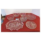 Serving platters and bowls, 2 Pyrex mixing