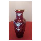 Ruby red vase w/enamel and gold floral
