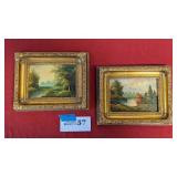 (2) 5x7 signed oil paintings in gold decorated