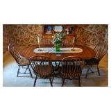 83'x42' oak top table, 6 chairs, 2 extension