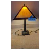 Art glass shade with metal base lamp, 14' square