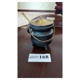 Cast iron pot w/brass lid and bale 6' tall