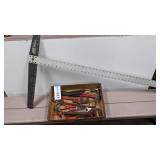 Hammers, pliers, pipe wrench, 4' square