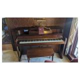 Estey spinet piano with bench, light, piano books
