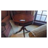 Octagon shape pedestal table w/4 small drawers