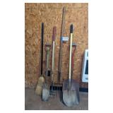 Pitch fork, gravel shovel, hand tools