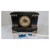 Ingraham pillar front clock w/key & pendulum