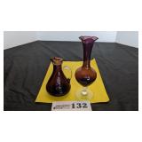 Blown crackle glass cruet w/handle, bud vase