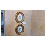 2 oval gold frames w/bird pictures 10x5