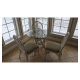 30' round glass top table w/3 chairs
