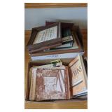 2 boxes of picture frames and sheet music
