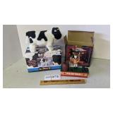 Iron trick dog bank and toy cow