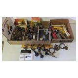 Box of dresser pulls, handles, casters, etc.