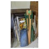 Lawn chairs, tent, camp cot