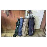 Golf clubs, 2 bags, 2 bag chairs