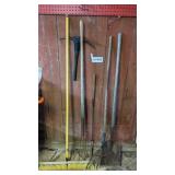 Shop broom, pick, lawn tools