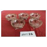 5 stemmed pressed glass w/gold rim